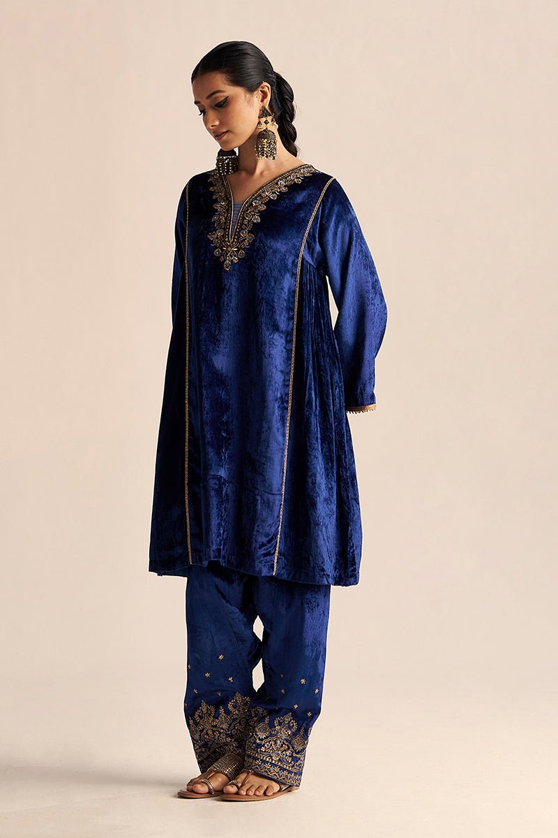 Monaco-Blue Velvet Festive Co-ord Set