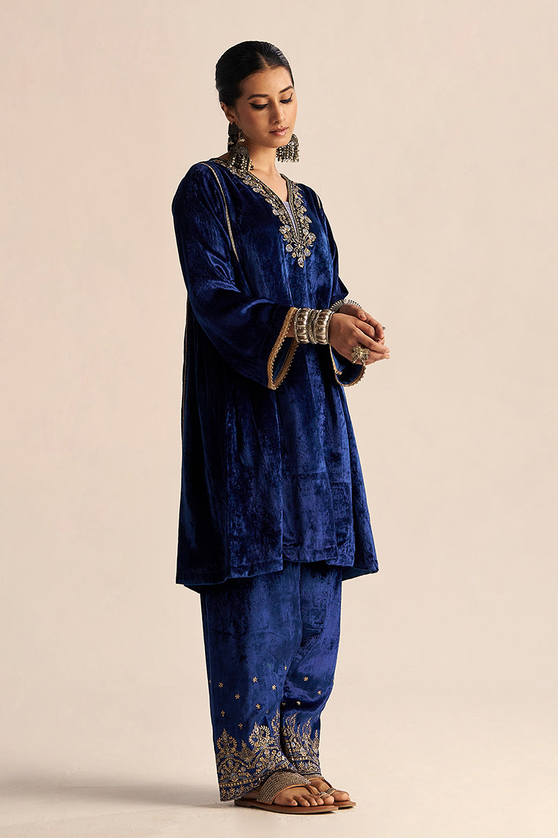 Monaco-Blue Velvet Festive Co-ord Set