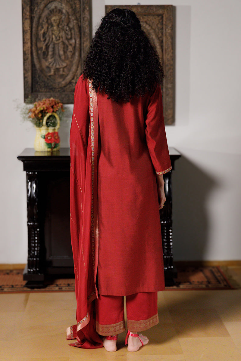 Deep Red Silk Festive Kurta Set