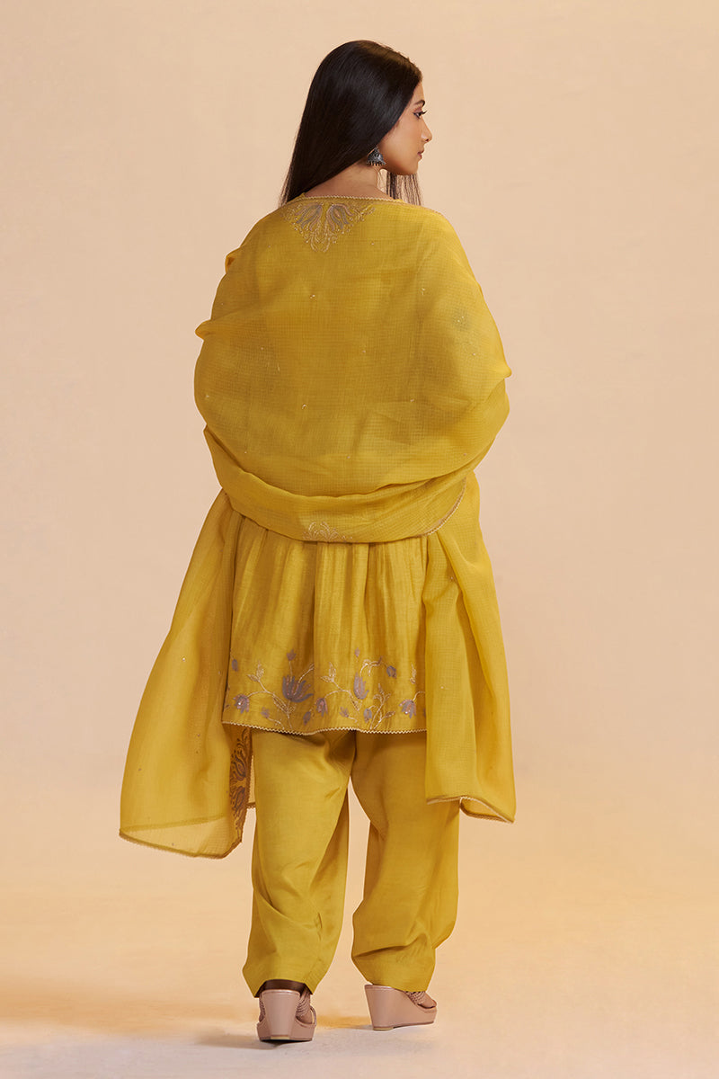 Mustard Yellow Chanderi Kurta Set
