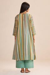 Shades of Teal and Green Stripe Cotton-Linen Co-ord Set