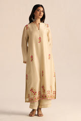 Mascarpone Cream Raw Silk Embroidered Co-ord Set