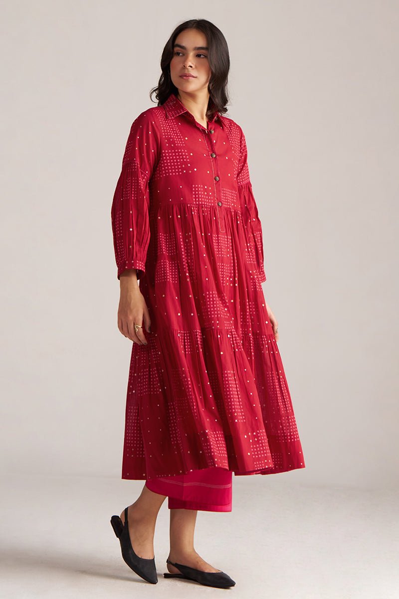 right side model view Samba Red & Beetroot Purple Cotton Co-ord Set