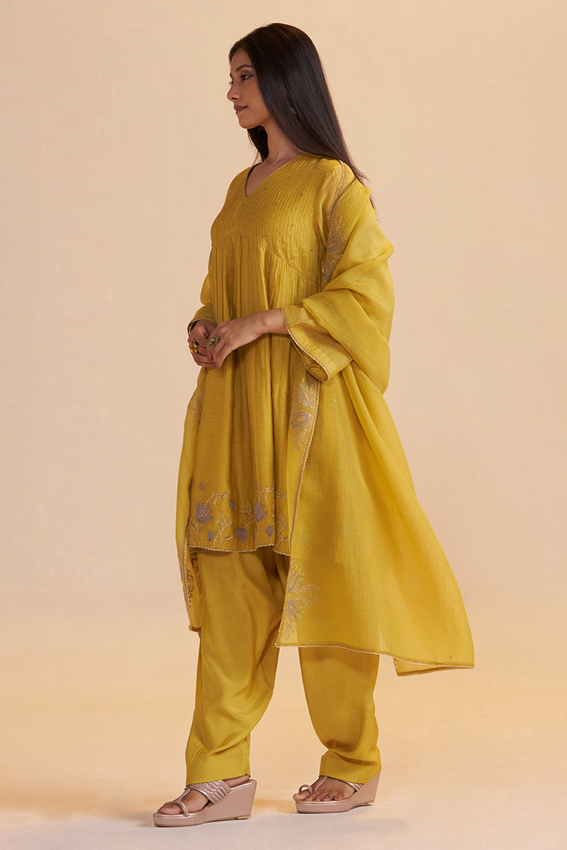 Mustard Yellow Chanderi Kurta Set