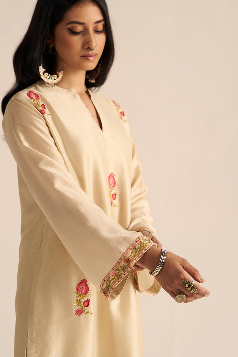 Mascarpone Cream Raw Silk Embroidered Co-ord Set