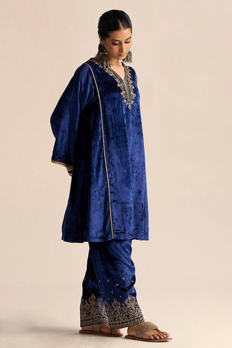 Monaco-Blue Velvet Festive Co-ord Set