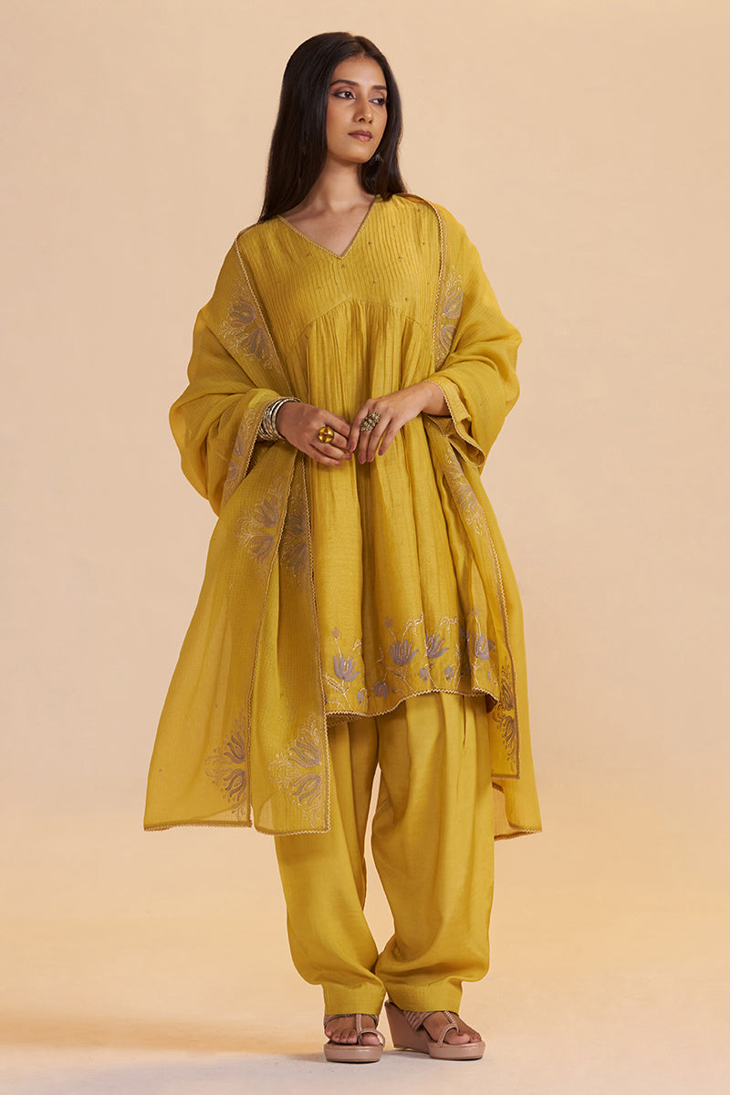 Mustard Yellow Chanderi Kurta Set
