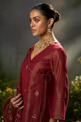 Rumba Red Tissue Silk Angrakha Festive Kurta Set