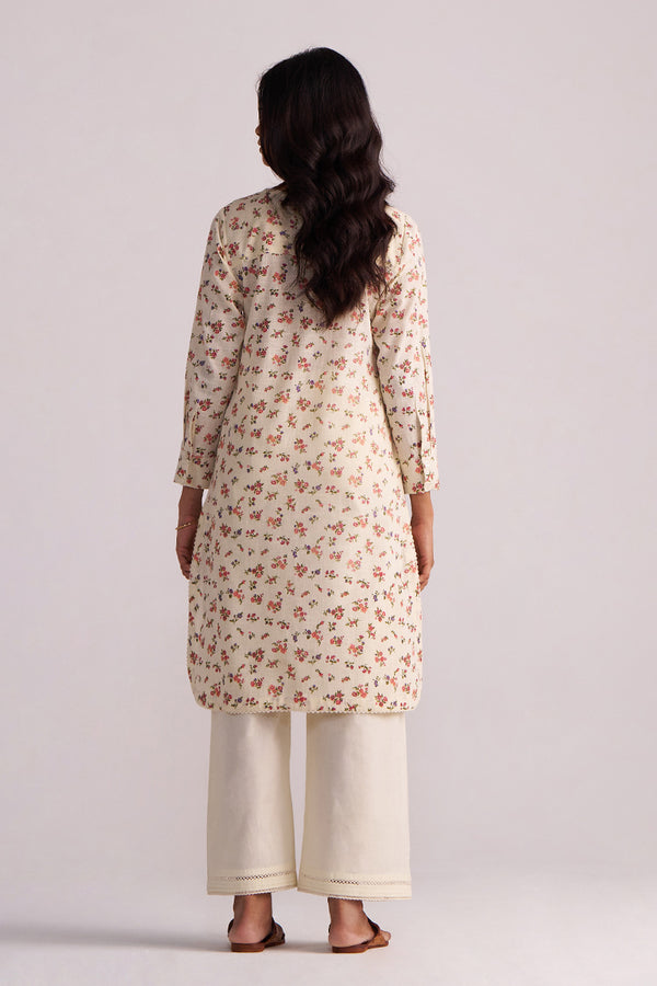 Cream and Pink Tiny Floral Hand-Print Co-ord Set on a light gray background