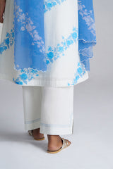 Azure Blue and Dull White Mul-Mul Kurta Set