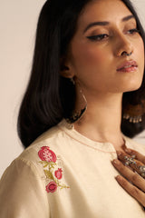 Mascarpone Cream Raw Silk Embroidered Co-ord Set