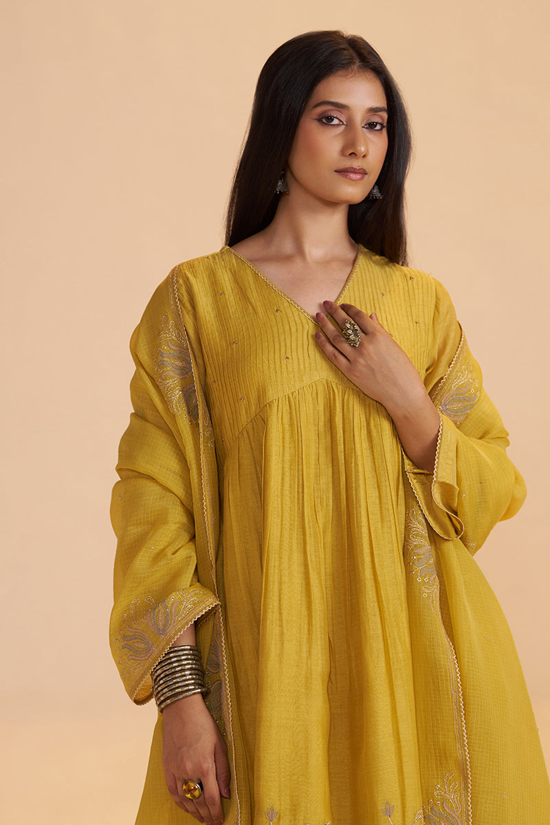 Mustard Yellow Chanderi Kurta Set