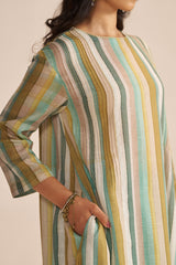 Shades of Teal and Green Stripe Cotton-Linen Co-ord Set
