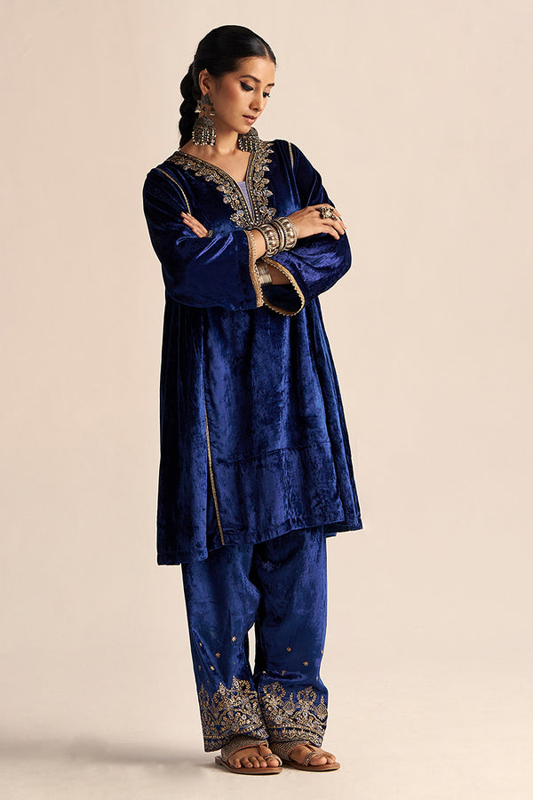 Monaco-Blue Velvet Festive Co-ord Set