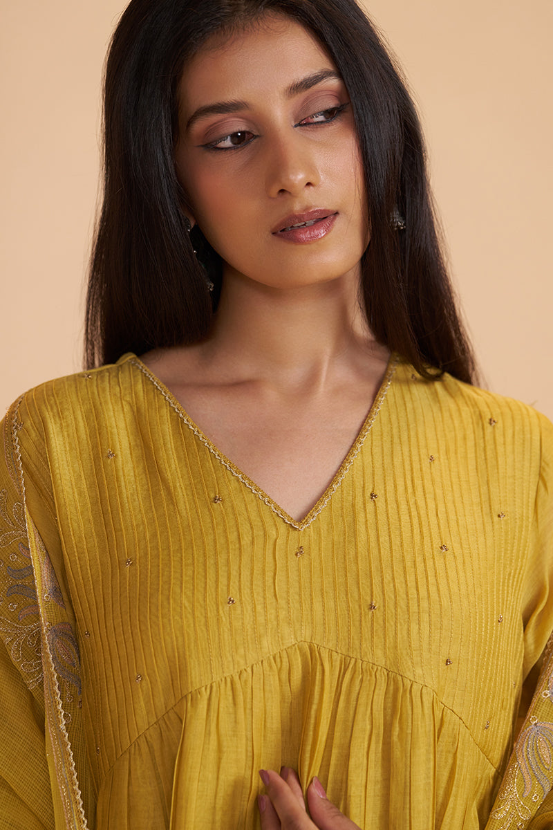 Mustard Yellow Chanderi Kurta Set
