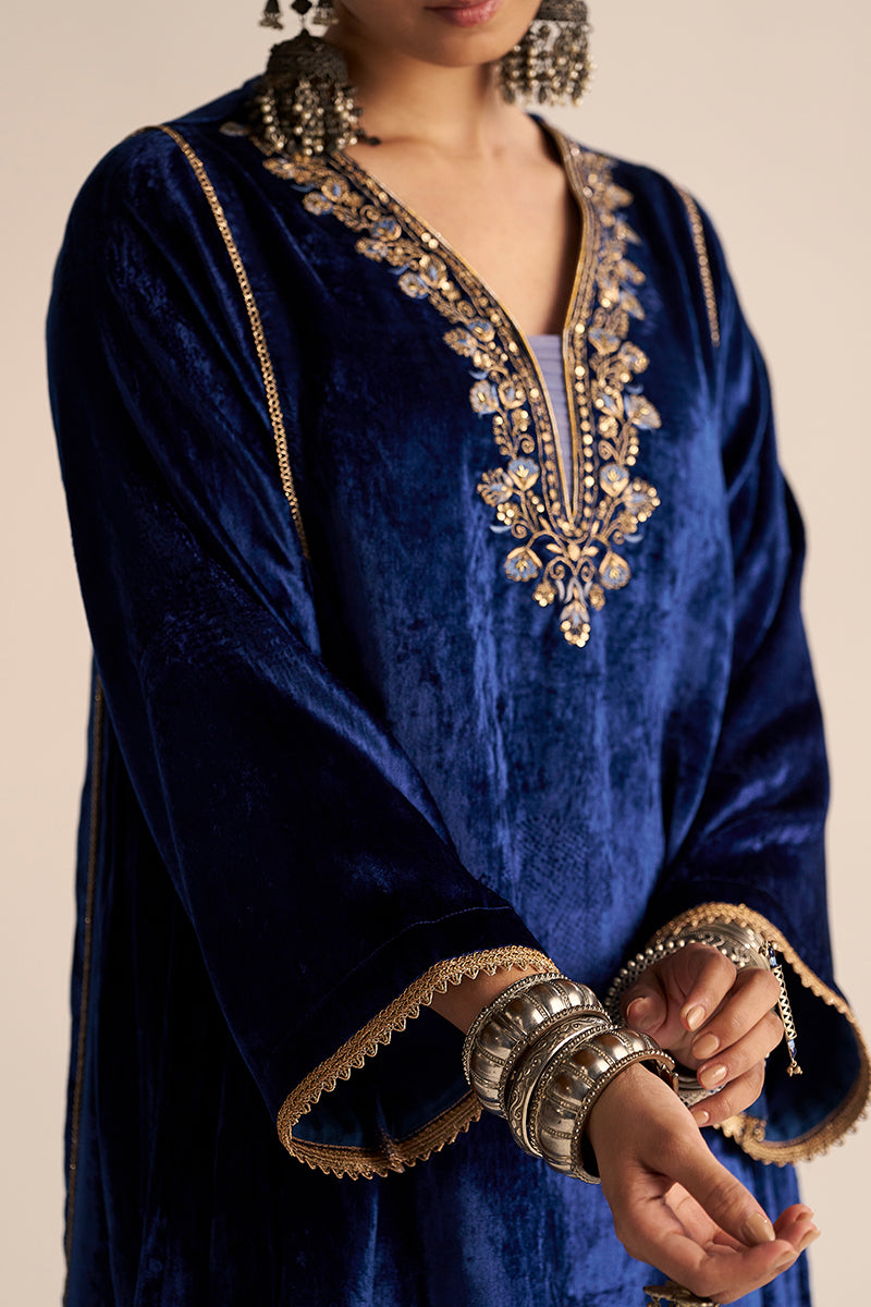 Monaco-Blue Velvet Festive Co-ord Set