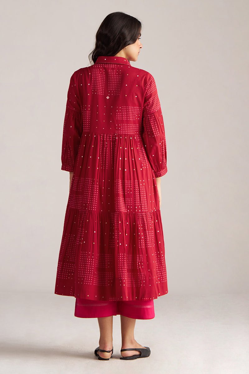 bACK SIDE MODEL VIEW Samba Red & Beetroot Purple Cotton Co-ord Set