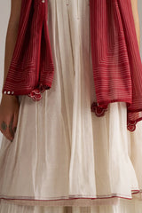 Ivory and Maroon Pure Chanderi Kurta Set