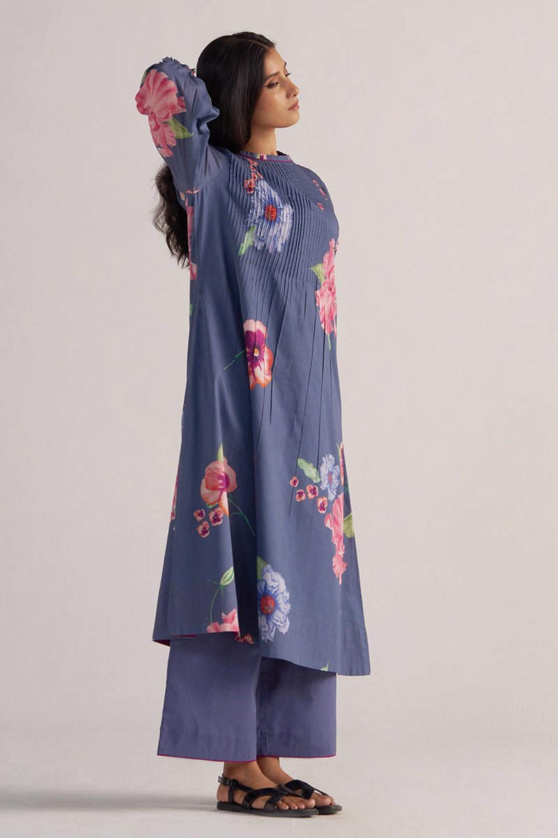 right hand side view Nightshadow Blue Mul Cotton Co-ord Set