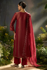 Rumba Red Tissue Silk Angrakha Festive Kurta Set