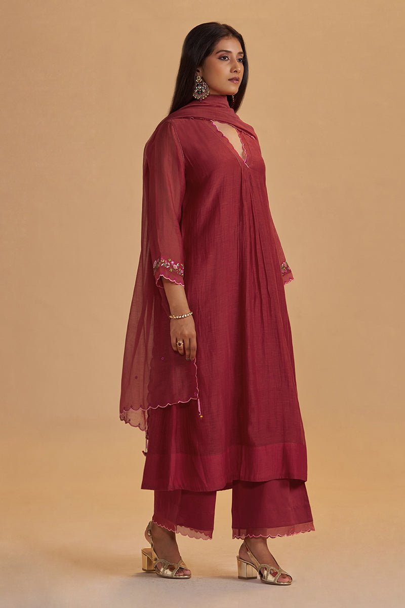 Deep Rose Chanderi Silk festive Kurta Set - Ganga Fashions