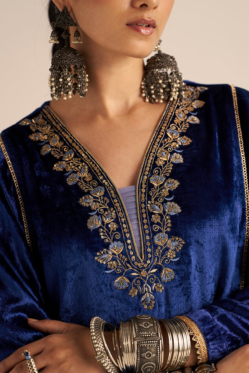 Monaco-Blue Velvet Festive Co-ord Set