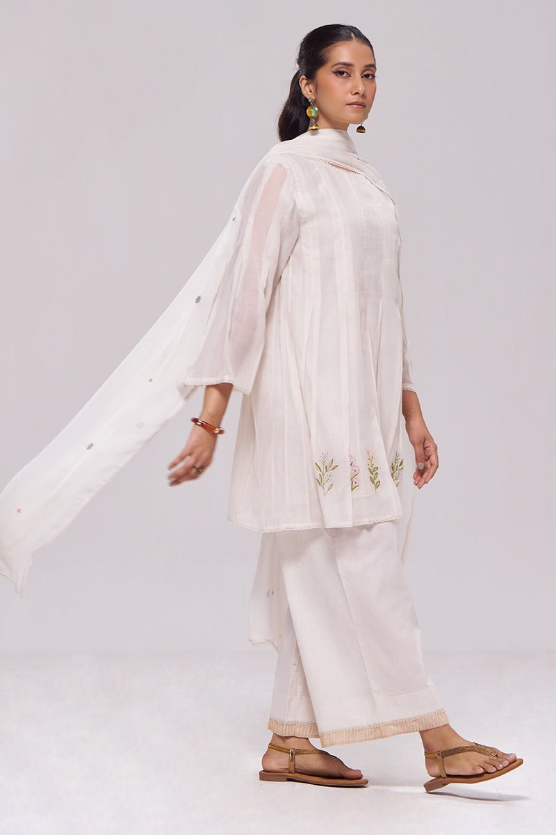 Ivory Mul-Chanderi Kurta Set - Ganga Fashions