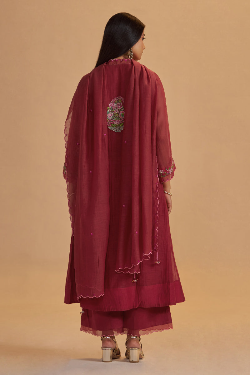 Deep Rose Chanderi Silk festive Kurta Set