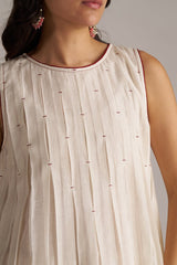 Ivory and Maroon Pure Chanderi Kurta Set