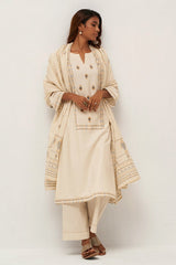 Gardenia Cream Woven Cotton Salwar Suit With Hand Embellishment