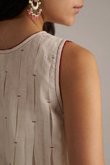 Ivory and Maroon Pure Chanderi Kurta Set