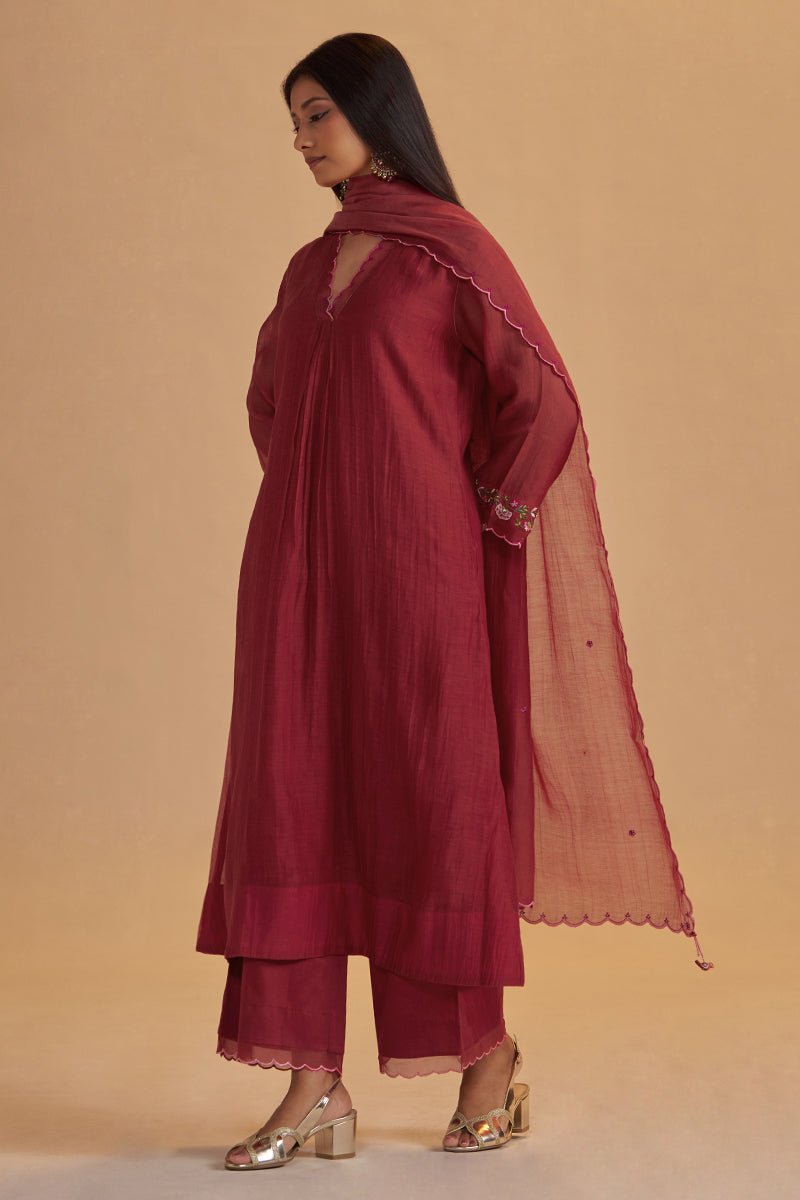Deep Rose Chanderi Silk festive Kurta Set - Ganga Fashions