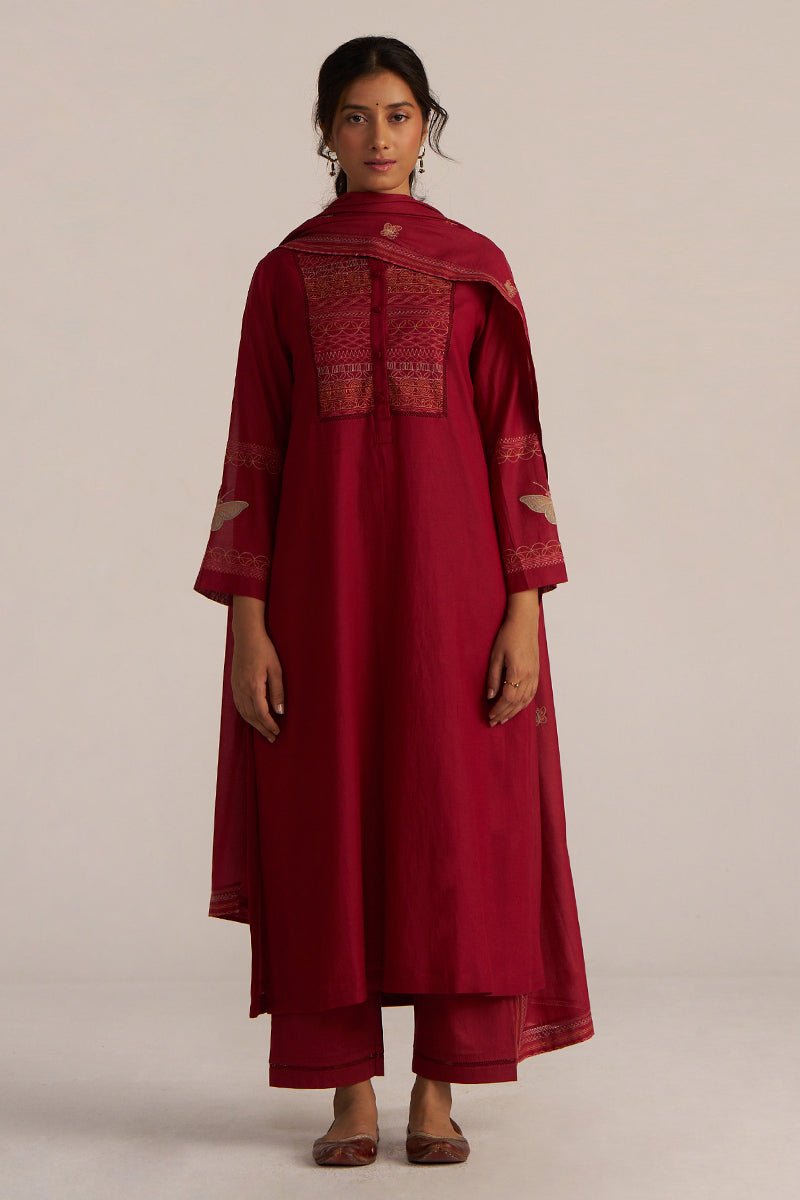 Maroon Embroidery Kurta Set