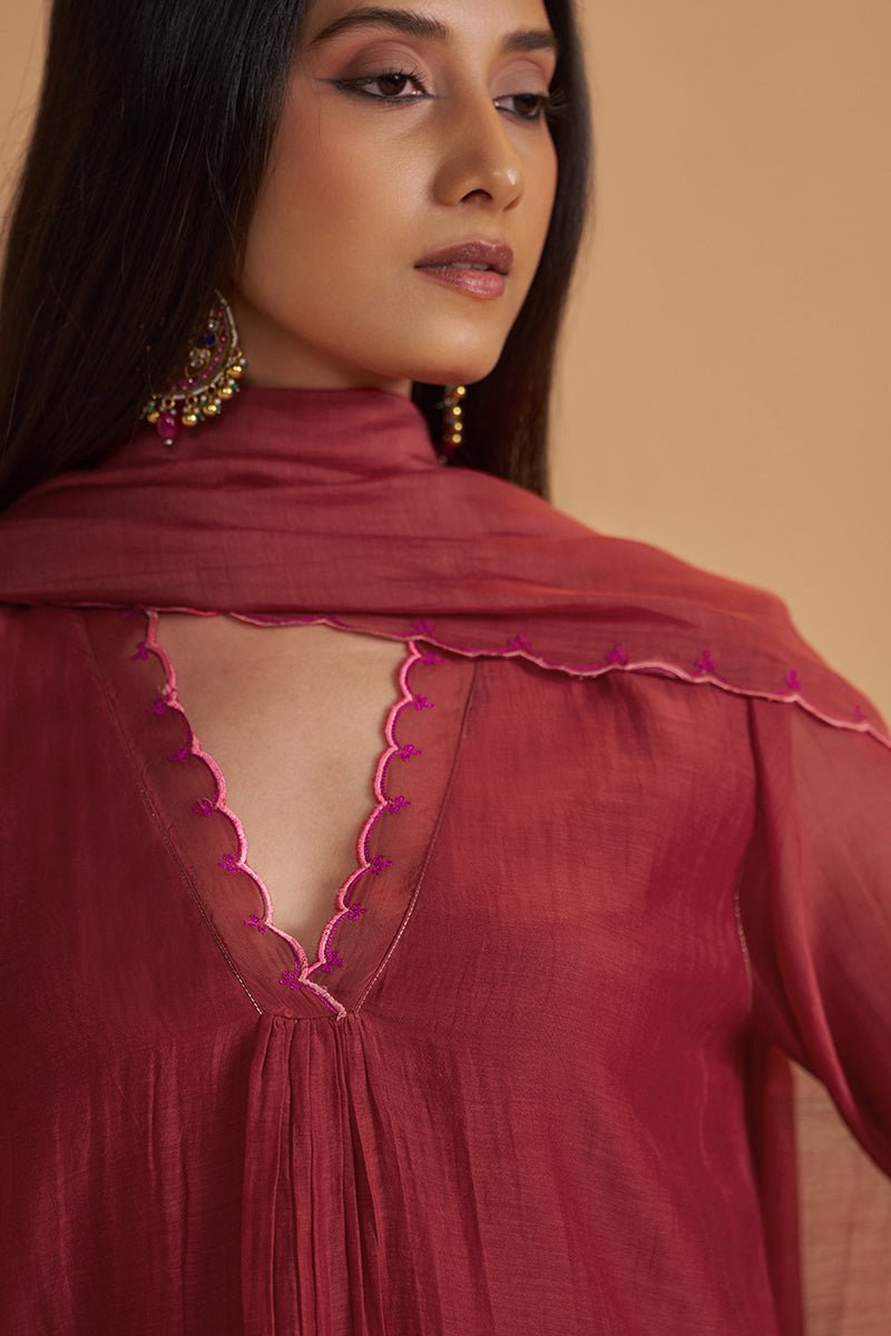 Deep Rose Chanderi Silk festive Kurta Set - Ganga Fashions
