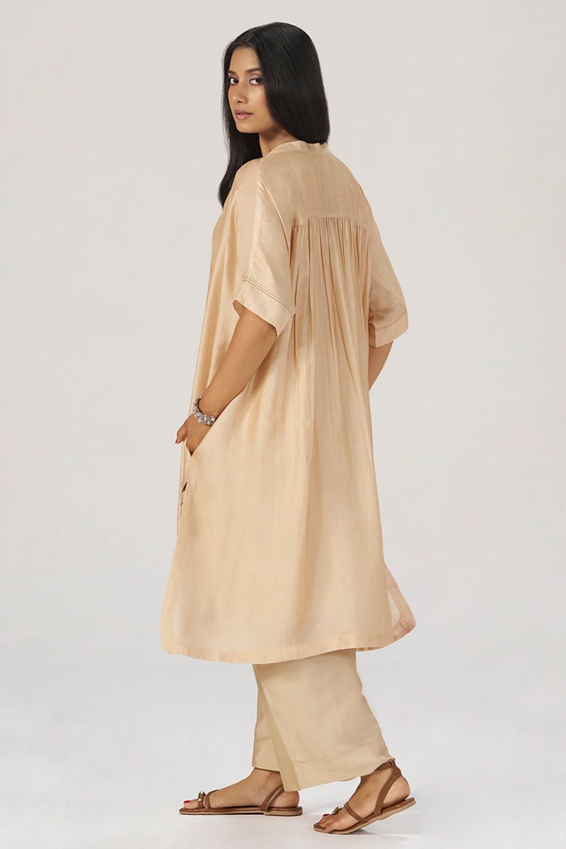 Beige Botanical Silk Festive Co-ord Set - Ganga Fashions