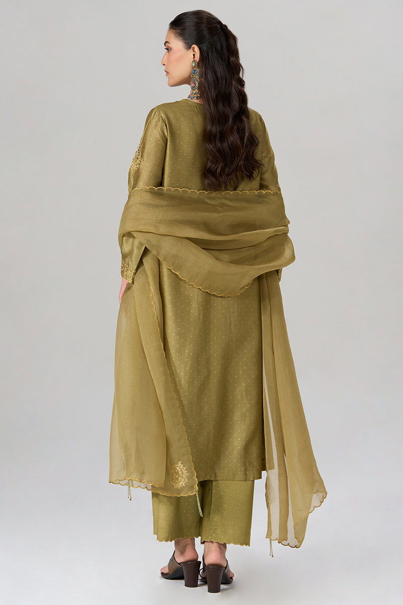 Khaki and Gold Foil Printed Festive Kurta Set