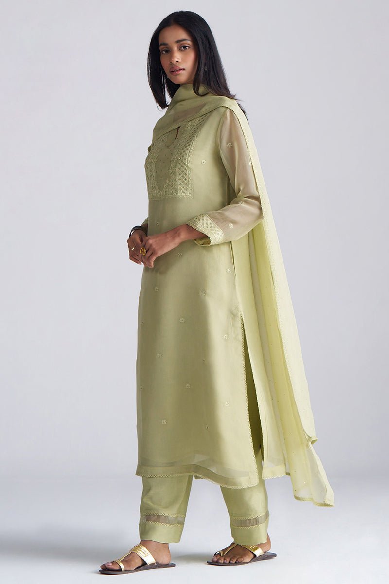 Pista Milk kora Silk Kurta Set