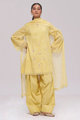 Sulphur Yellow Mul-Chanderi Kurta Set