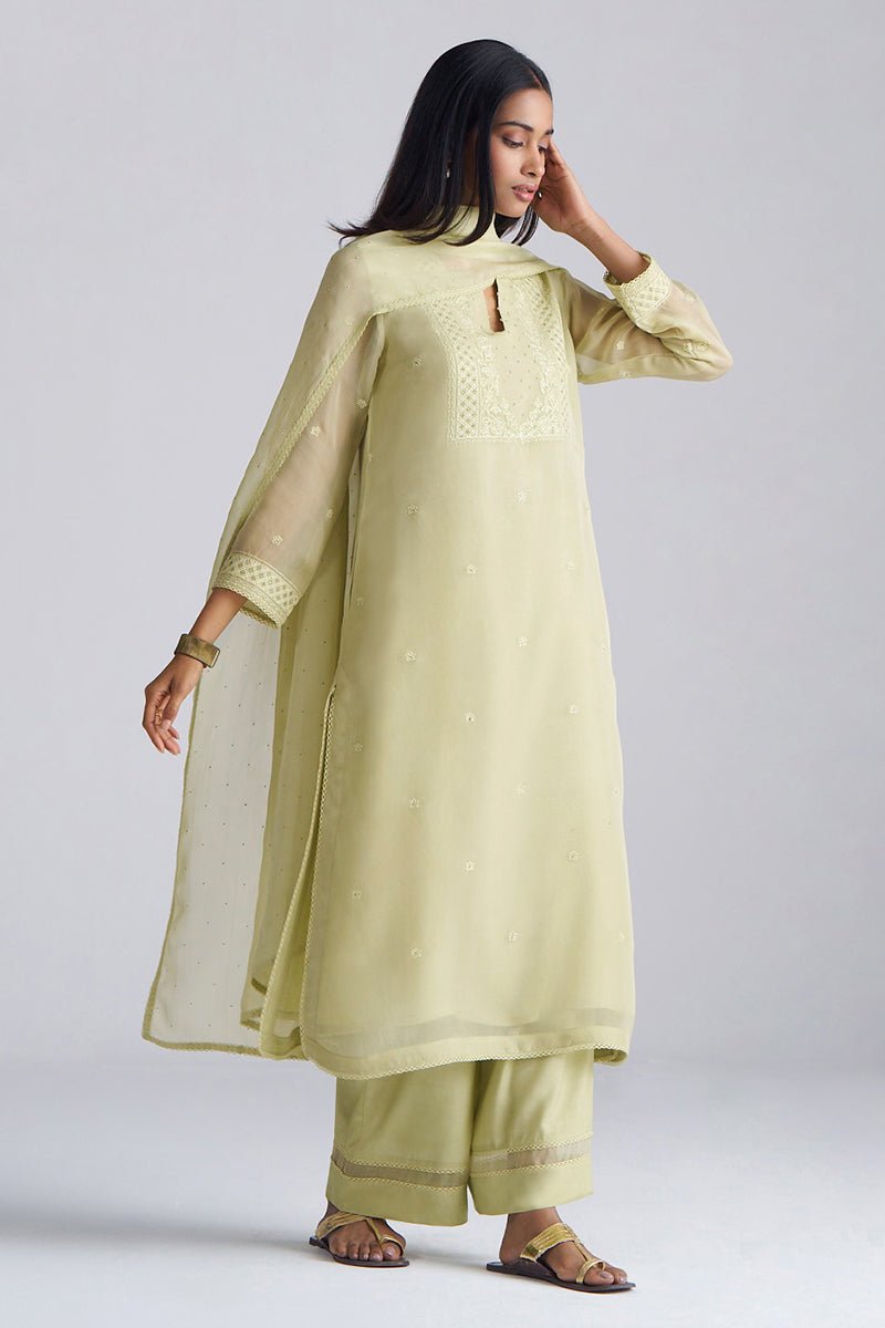 Pista Milk kora Silk Kurta Set