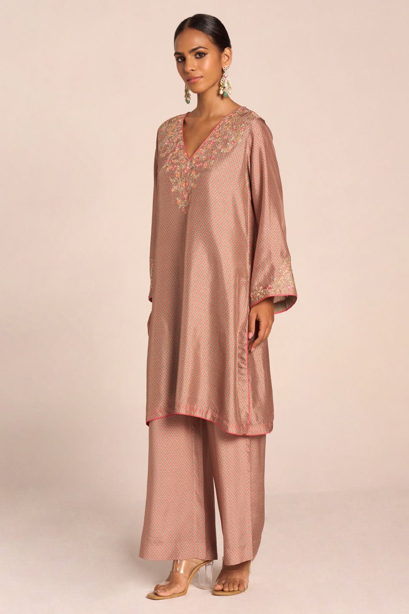 Grey Print and Embroidered Festive Co-ord Set - Ganga Fashions