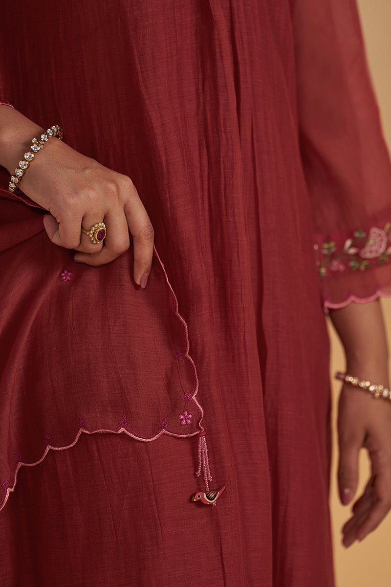 Deep Rose Chanderi Silk festive Kurta Set - Ganga Fashions