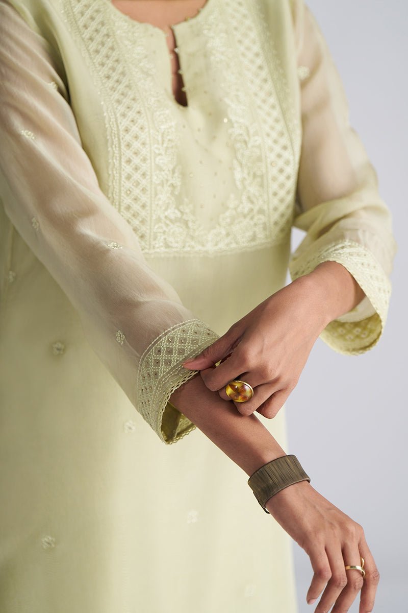 Pista Milk kora Silk Kurta Set