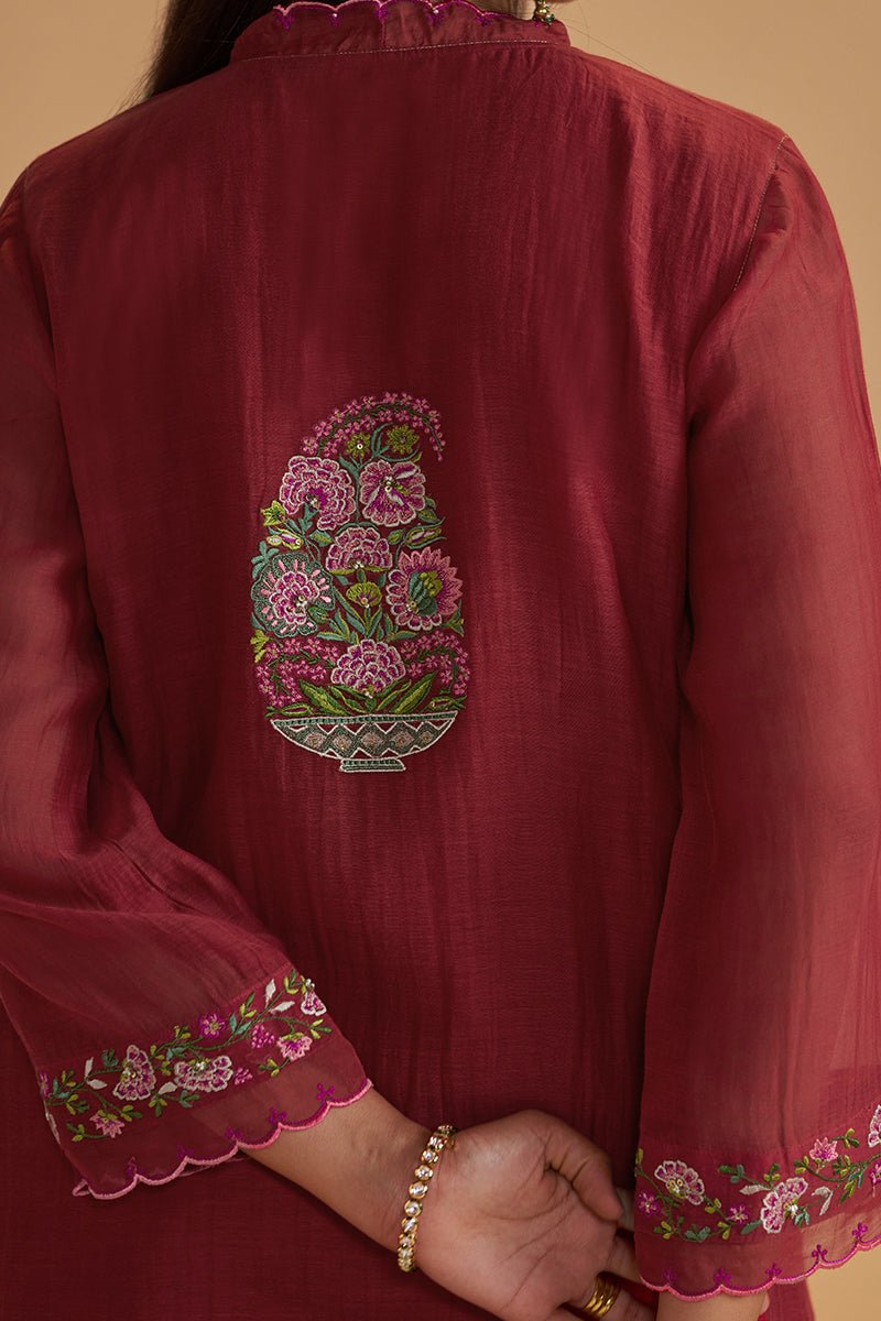 Deep Rose Chanderi Silk festive Kurta Set - Ganga Fashions