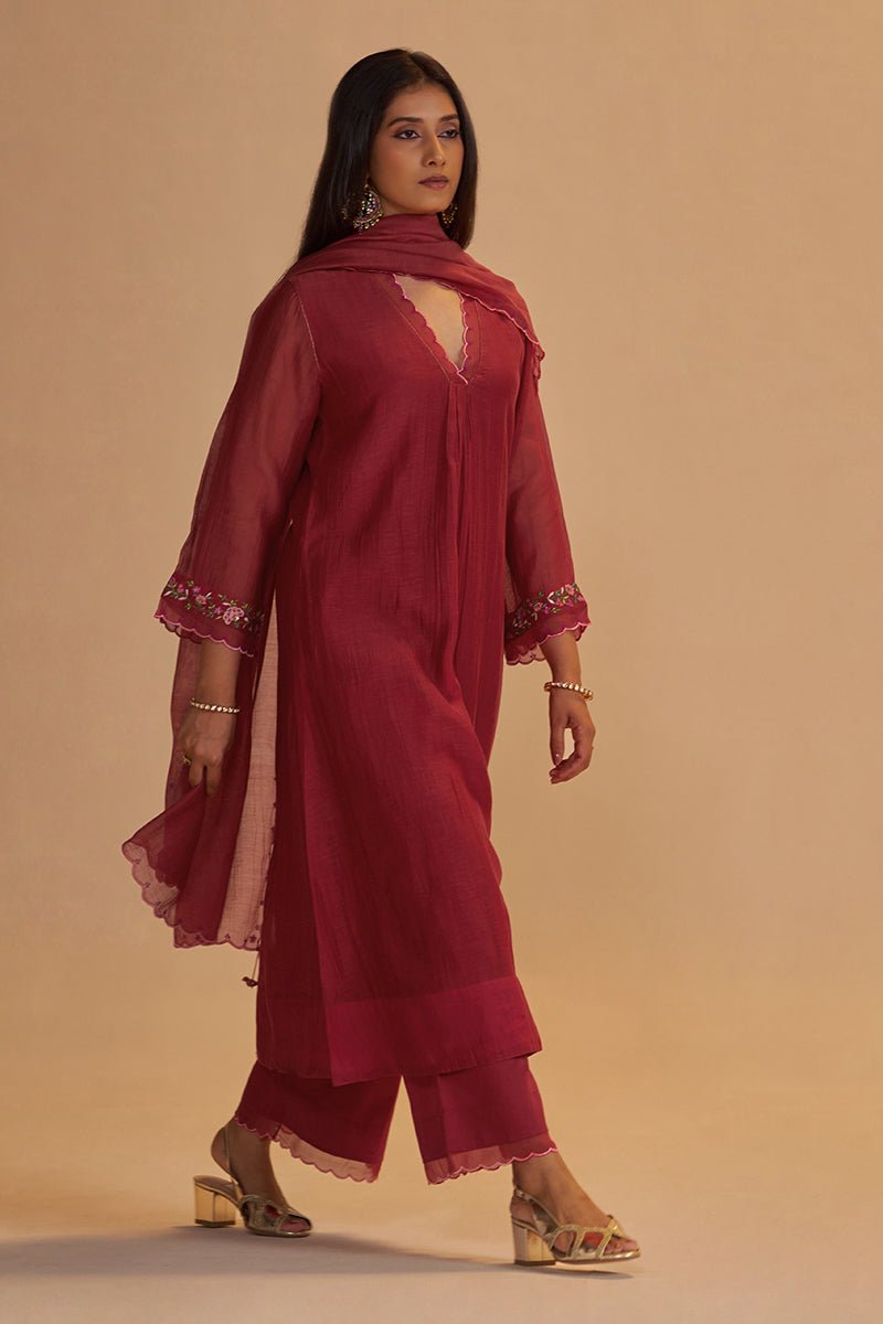 Deep Rose Chanderi Silk festive Kurta Set - Ganga Fashions