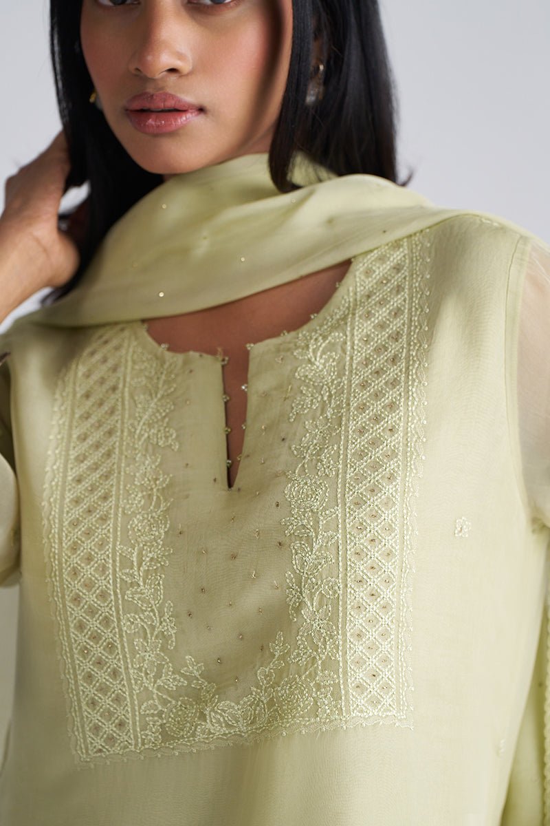 Pista Milk kora Silk Kurta Set