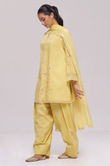 Sulphur Yellow Mul-Chanderi Kurta Set