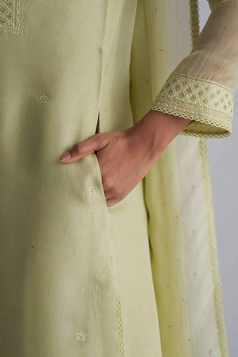Pista Milk kora Silk Kurta Set