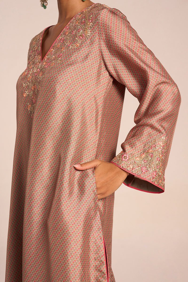 Grey Print and Embroidered Festive Co-ord Set - Ganga Fashions