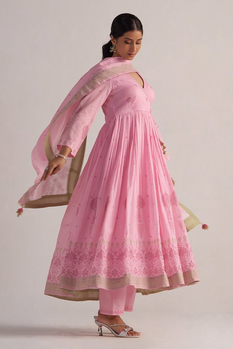 Lilac Sachet Mul-Mul Anarkali Kurta Set