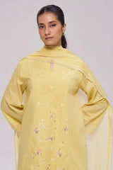 Sulphur Yellow Mul-Chanderi Kurta Set